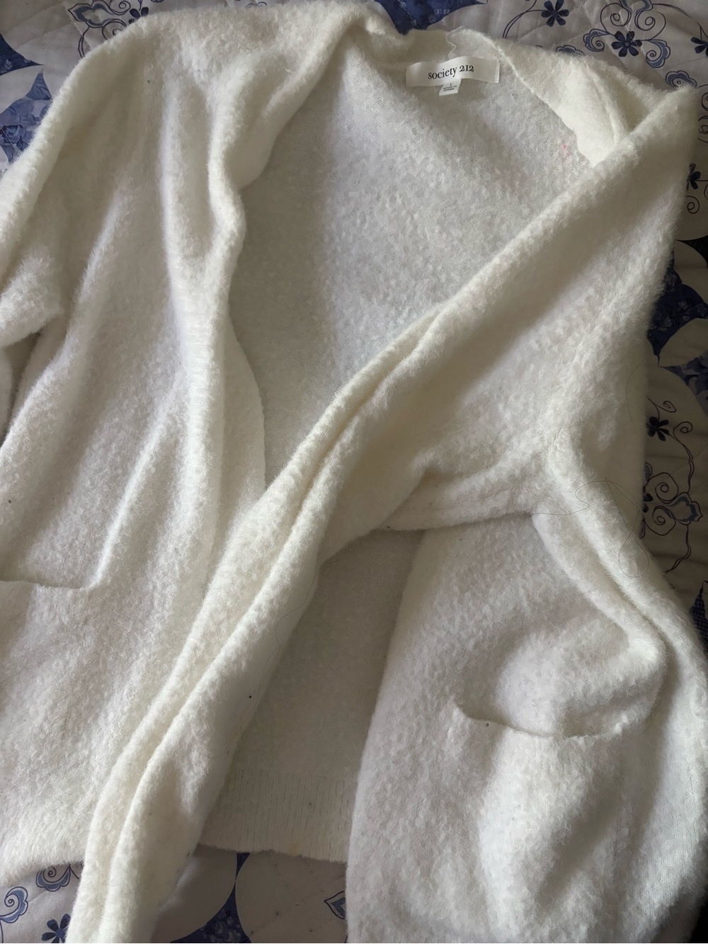 Cozy White Plush Open Cardigan - Society 212